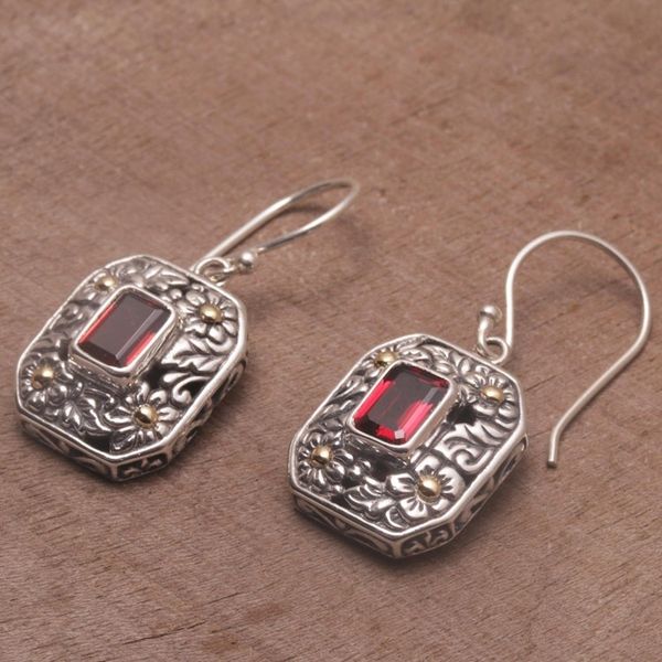 Alternate image for Gold Accent Floral Garnet Dangle Earrings from Bali Daisy Queen