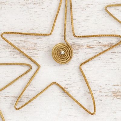 Alternate image for Golden Grass and Rhinestone Star Ornaments Set of 4 Golden Stars