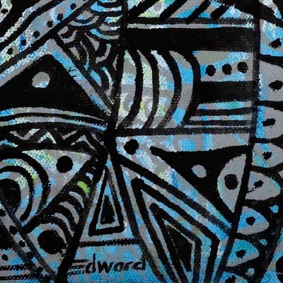 Alternate image for Signed Unstretched Abstract Blue and Black Acrylic Painting Cultural Unity