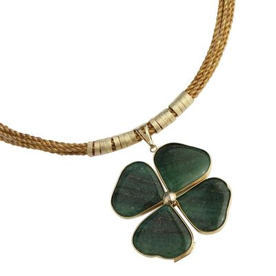 Alternate image for Green Quartz Clover Pendant with Golden Grass Cord Necklace Fortune Found