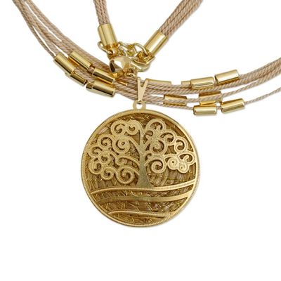 Alternate image for Gold-Accented Natural Fiber Double-Sided Pendant Necklace Twice the Glam