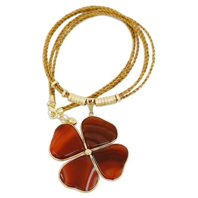 Alternate image for Agate Clover Pendant with Golden Grass Cord Necklace Balance Found