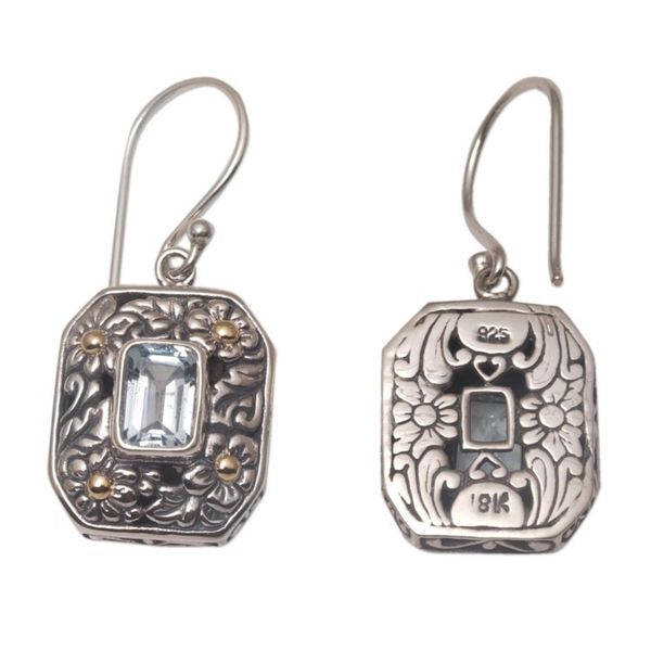 Alternate image for Gold Accent Floral Blue Topaz Dangle Earrings from Bali Daisy Queen