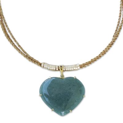 Alternate image for Golden Grass Necklace with Green Quartz Whole Heart