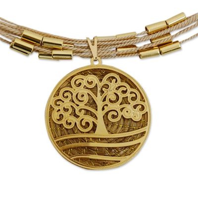 Alternate image for Gold-Accented Natural Fiber Double-Sided Pendant Necklace Twice the Glam