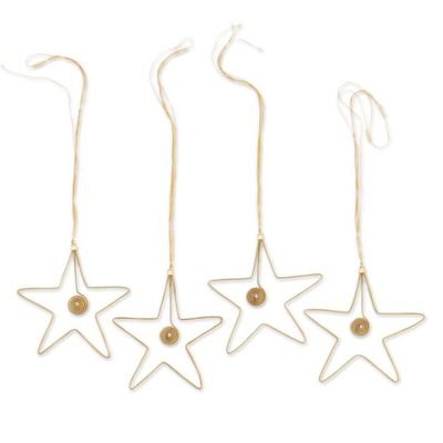 Alternate image for Golden Grass and Rhinestone Star Ornaments Set of 4 Golden Stars