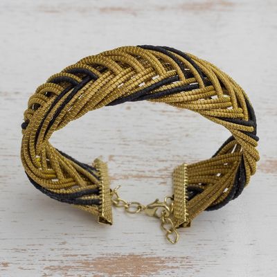 Alternate image for Gold Accented Golden Grass Wristband Bracelet in Black Gold and Black