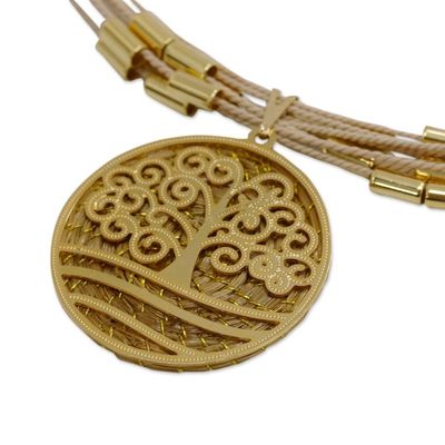 Alternate image for Gold-Accented Natural Fiber Double-Sided Pendant Necklace Twice the Glam