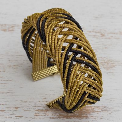 Alternate image for Gold Accented Golden Grass Wristband Bracelet in Black Gold and Black