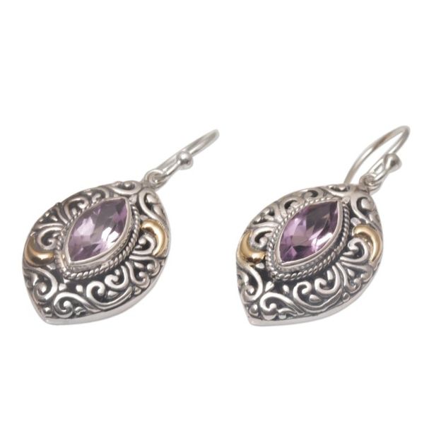Alternate image for Gold Accent Amethyst Swirl Motif Dangle Earrings from Bali Defiant Beauty