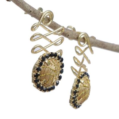 Alternate image for Gold Plated Golden Grass Earrings with Black Glass Beads Winding Journey in Black