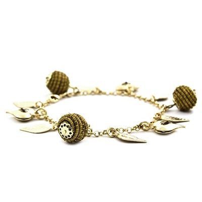 Alternate image for Heart Leaf Beehive Charms on Gold Plated Brazilian Bracelet Natural Friend