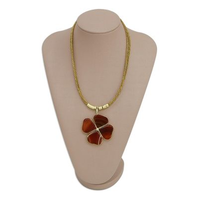 Alternate image for Agate Clover Pendant with Golden Grass Cord Necklace Balance Found
