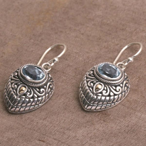 Alternate image for Gold Accent Blue Topaz and 925 Silver Earrings from Bali Swirling Crests