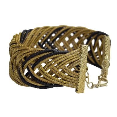 Alternate image for Gold Accented Golden Grass Wristband Bracelet in Black Gold and Black