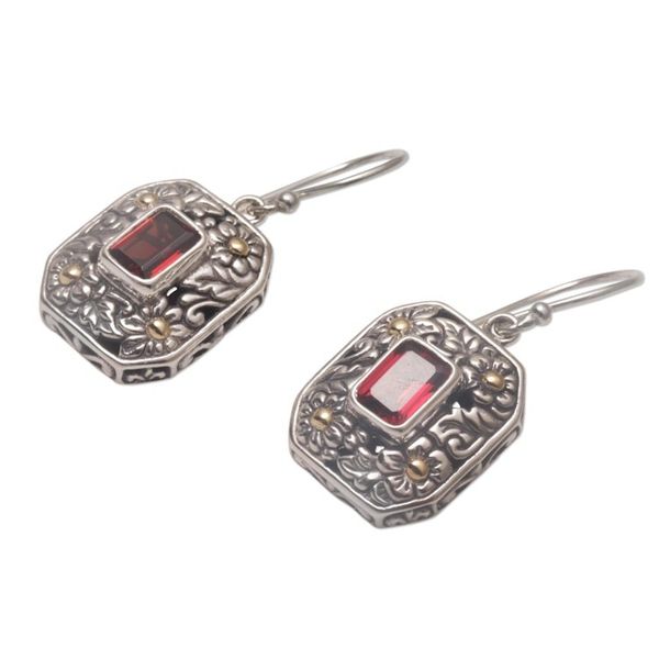 Alternate image for Gold Accent Floral Garnet Dangle Earrings from Bali Daisy Queen