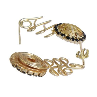 Alternate image for Gold Plated Golden Grass Earrings with Black Glass Beads Winding Journey in Black
