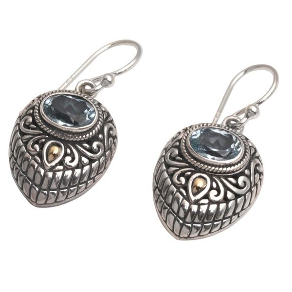 Alternate image for Gold Accent Blue Topaz and 925 Silver Earrings from Bali Swirling Crests