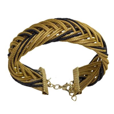 Alternate image for Gold Accented Golden Grass Wristband Bracelet in Black Gold and Black