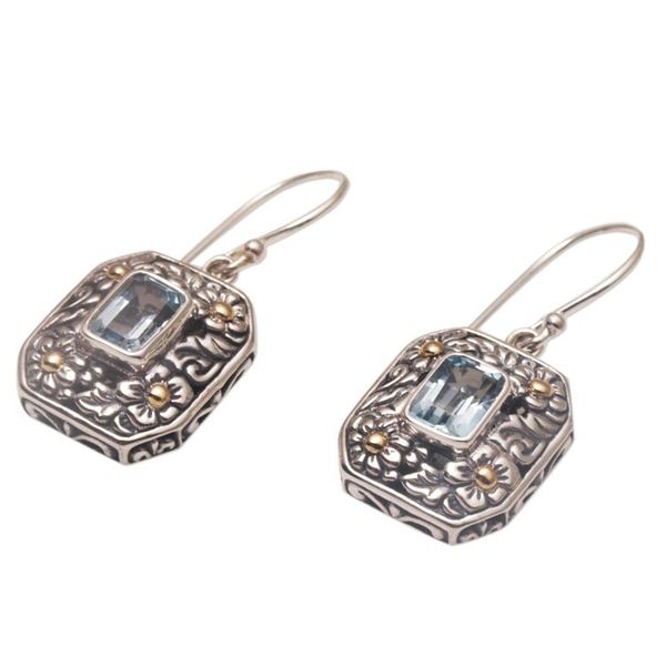 Alternate image for Gold Accent Floral Blue Topaz Dangle Earrings from Bali Daisy Queen
