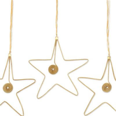 Alternate image for Golden Grass and Rhinestone Star Ornaments Set of 4 Golden Stars