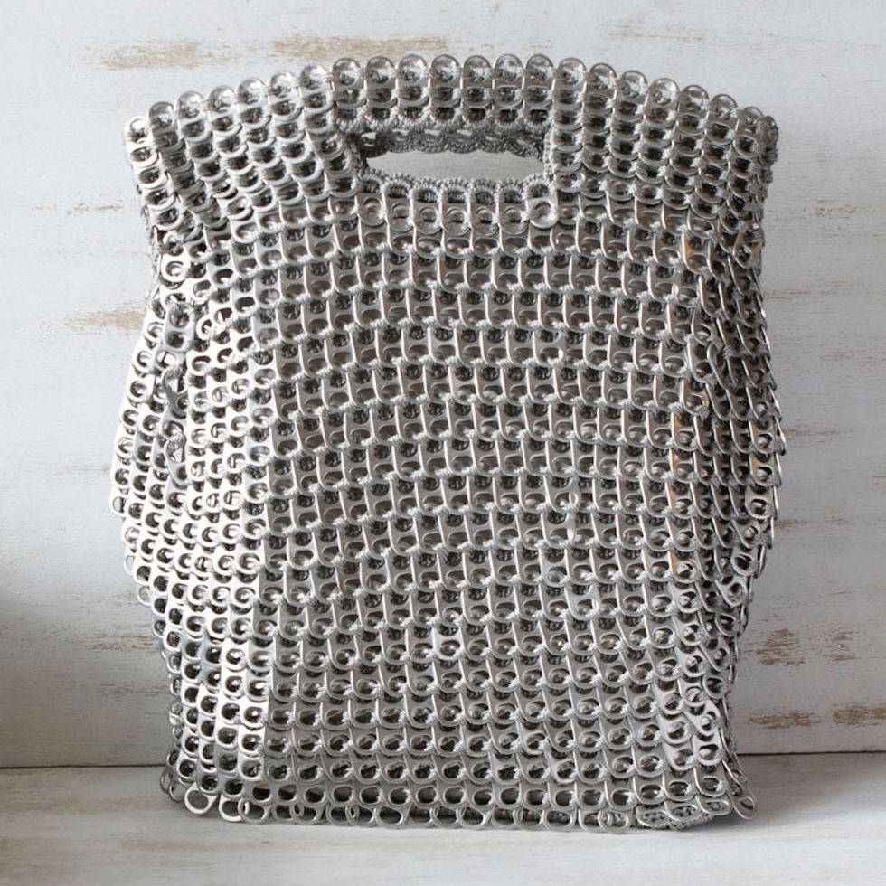 Silvery Brazil Eco-Art Recycled Pop-Top Handle Handbag 'Silvery Curves'