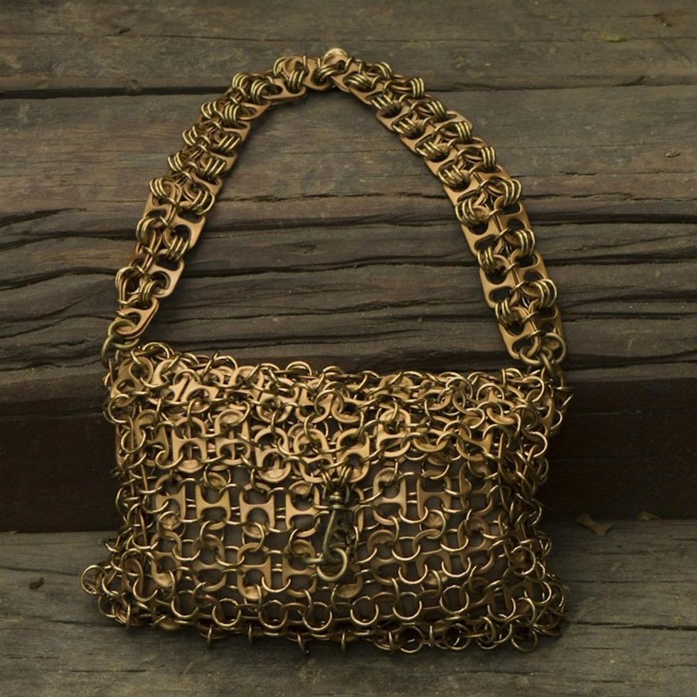 Artisan Crafted Bronze Color Evening Bag with Soda Pop Tops 'Mini-Shimmery Bronze'