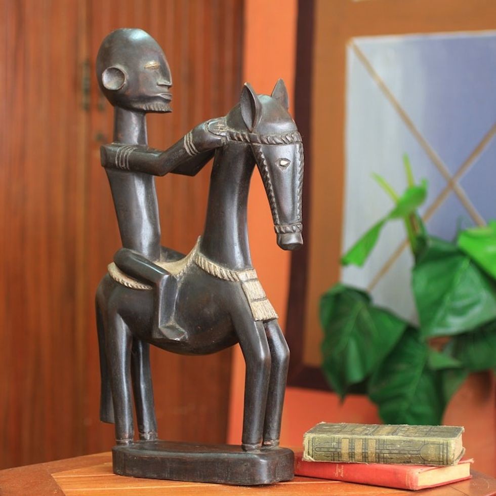 Wood figurine 'Dogon Man on Horseback'