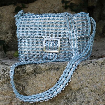Alternate image for Handcrafted Recycled Aluminum Flap Handbag Silver Blue Success