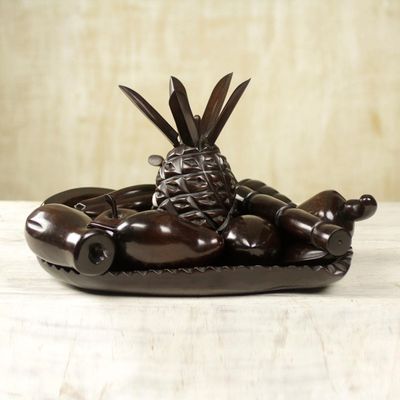 Alternate image for West African Polished Brown Ebony Fruit Bowl Sculpture Bowl of Plenty