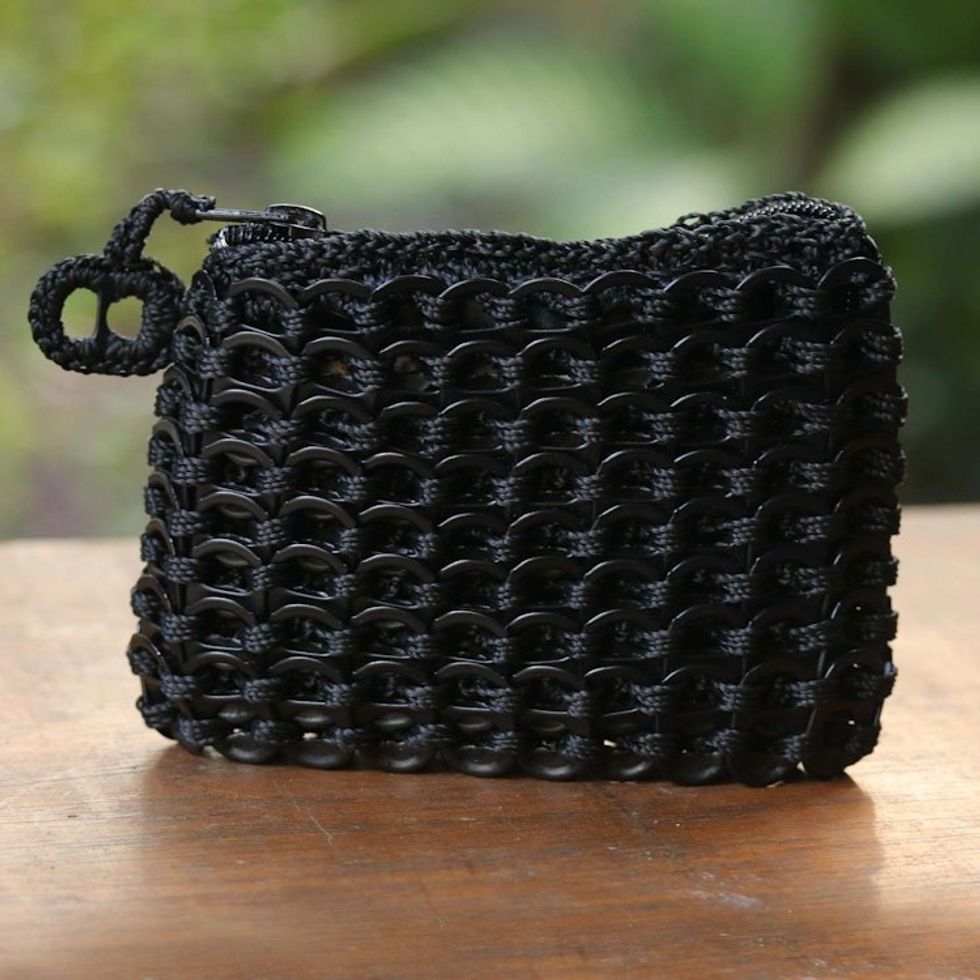 Black Soda Pop Top Change Purse from Brazil 'Black Recycled Chic'