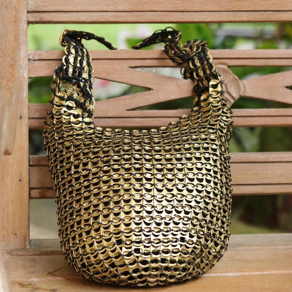 Recycled Golden Pop-Top Hobo Handbag from Brazil 'Golden Companion'