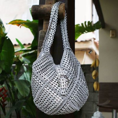 Alternate image for Recycled Pop-top Shoulder Bag Silvery Patchwork Brazil Silvery Patchwork