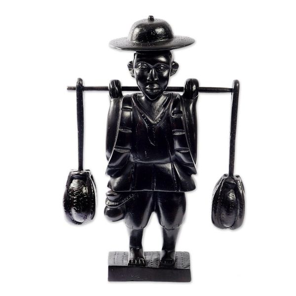 Alternate image for Handmade  Hand Painted Water Carrier Wood Sculpture Bearing Water