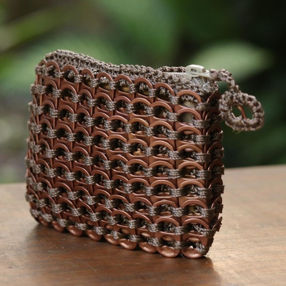 Bronze-Colored Soda Pop Top Change Purse from Brazil 'Bronze Recycled Chic'