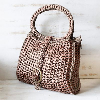 Alternate image for Coppery Crocheted Recycled Soda Pop-Top Handbag Coppery Color