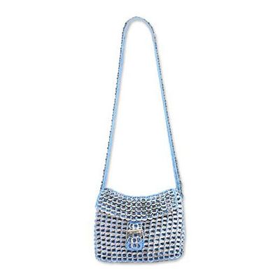 Alternate image for Handcrafted Recycled Aluminum Flap Handbag Silver Blue Success