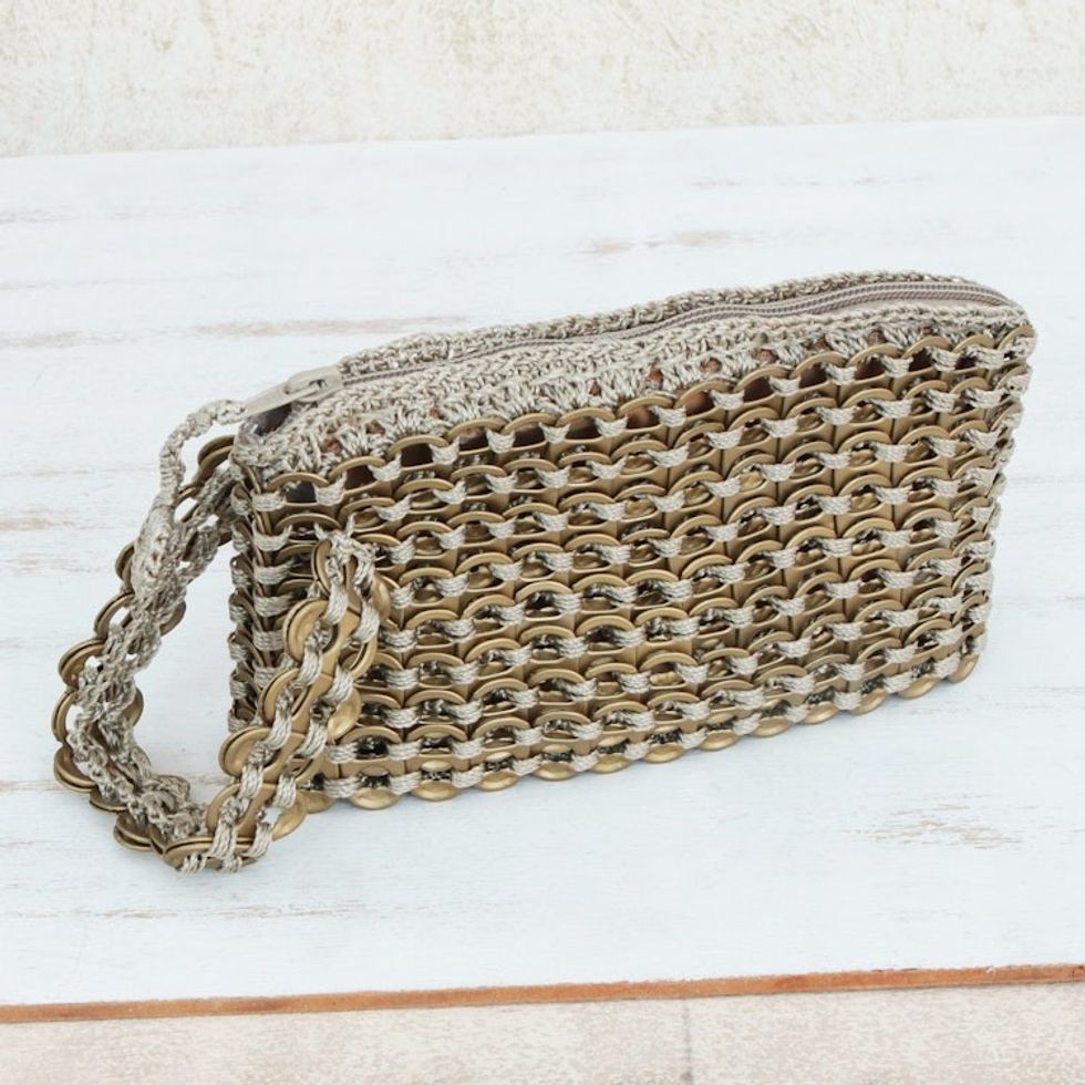 Recycled Soda Pop Top Wristlet from Brazil 'Golden Hope and Change'