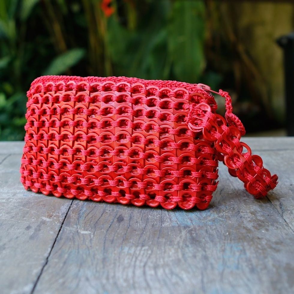 Eco-Friendly Zippered Red Soda Pop-Top Cosmetic Bag 'Eco-Routine in Red'