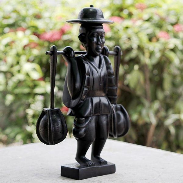 Alternate image for Handmade  Hand Painted Water Carrier Wood Sculpture Bearing Water
