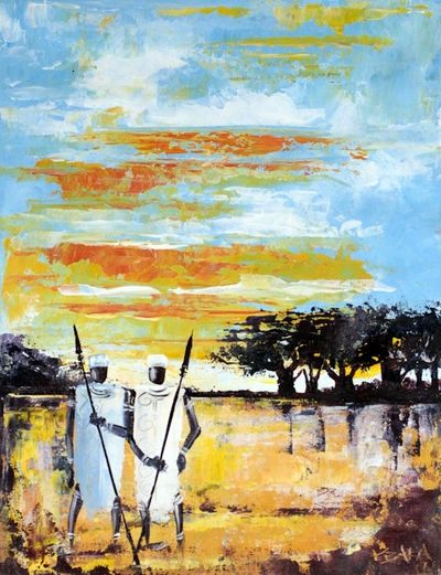 Alternate image for Signed Painting of Two Men on a Farm from Ghana Two Paddies