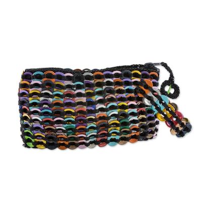 Alternate image for Hand Crocheted Recycled Soda Pop-top Wristlet Bag Rainbow Night Eco Chic