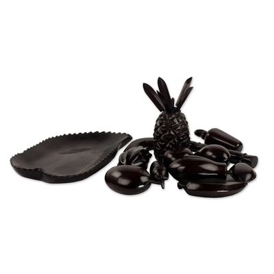Alternate image for West African Polished Brown Ebony Fruit Bowl Sculpture Bowl of Plenty