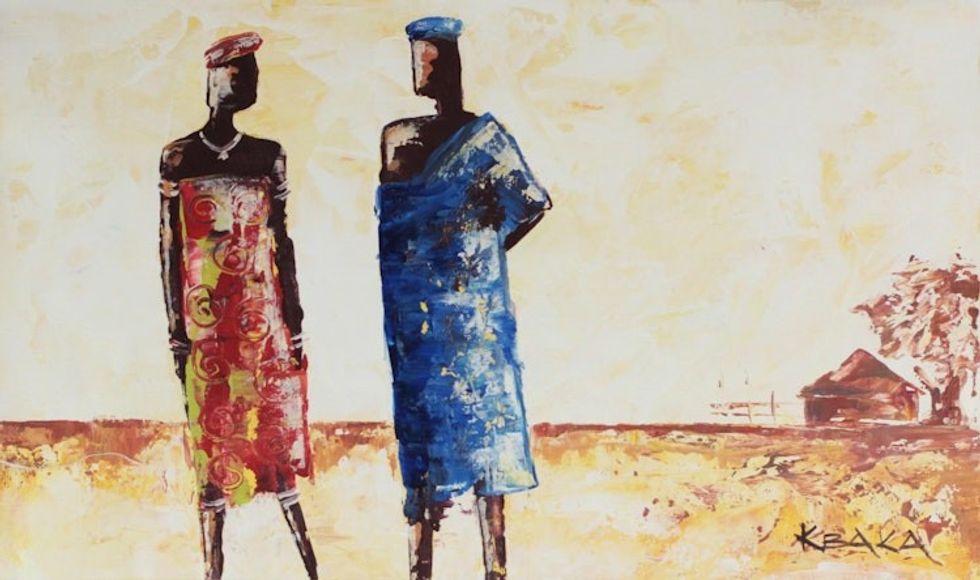 Expressionist Painting of Two Lovers from Ghana 'Love at First Sight'