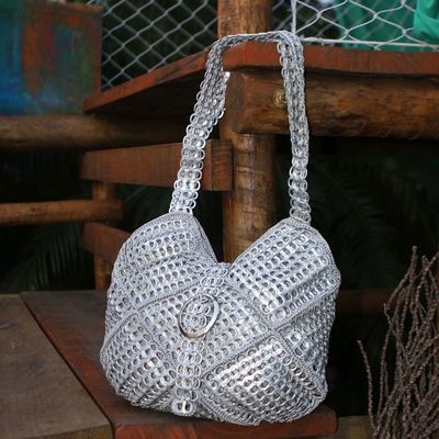 Alternate image for Recycled Pop-top Shoulder Bag Silvery Patchwork Brazil Silvery Patchwork