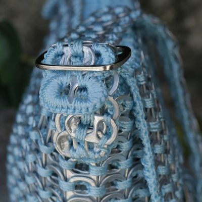 Alternate image for Handcrafted Recycled Aluminum Flap Handbag Silver Blue Success