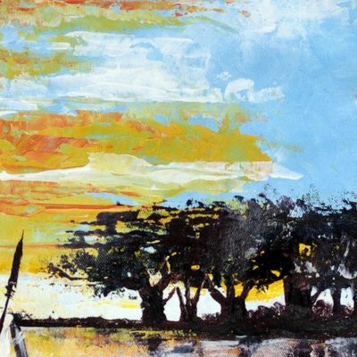 Alternate image for Signed Painting of Two Men on a Farm from Ghana Two Paddies