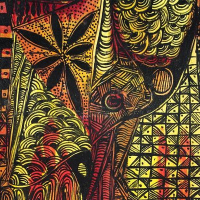 Alternate image for Expressionist Painting of a Woman with Intricate Motifs Night Romance