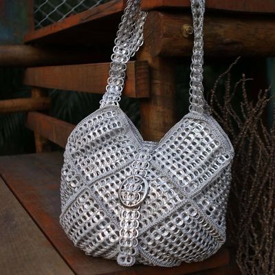 Alternate image for Recycled Pop-top Shoulder Bag Silvery Patchwork Brazil Silvery Patchwork