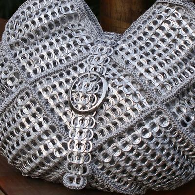 Alternate image for Recycled Pop-top Shoulder Bag Silvery Patchwork Brazil Silvery Patchwork